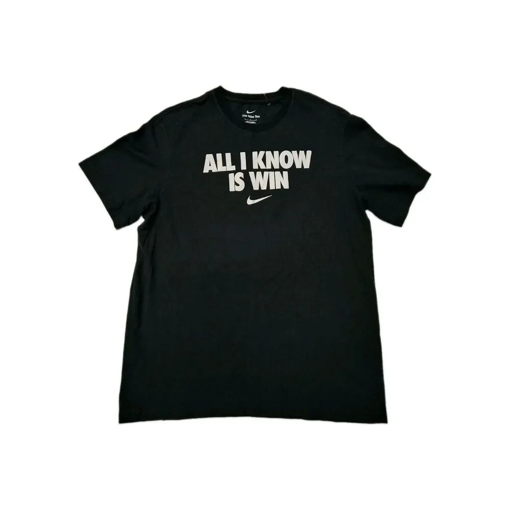 The Nike Tee T-Shirt All I Know Is Win Large Tee Graphic Print Shirt Black Used